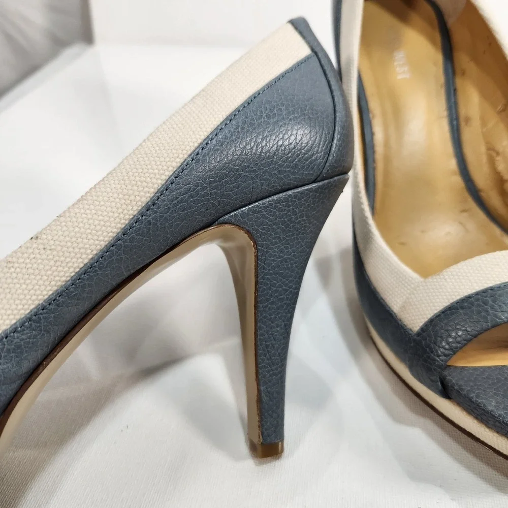 Nine West Duanao Womens Heels Blue / White Textile Leather Size US 9.5M‎
